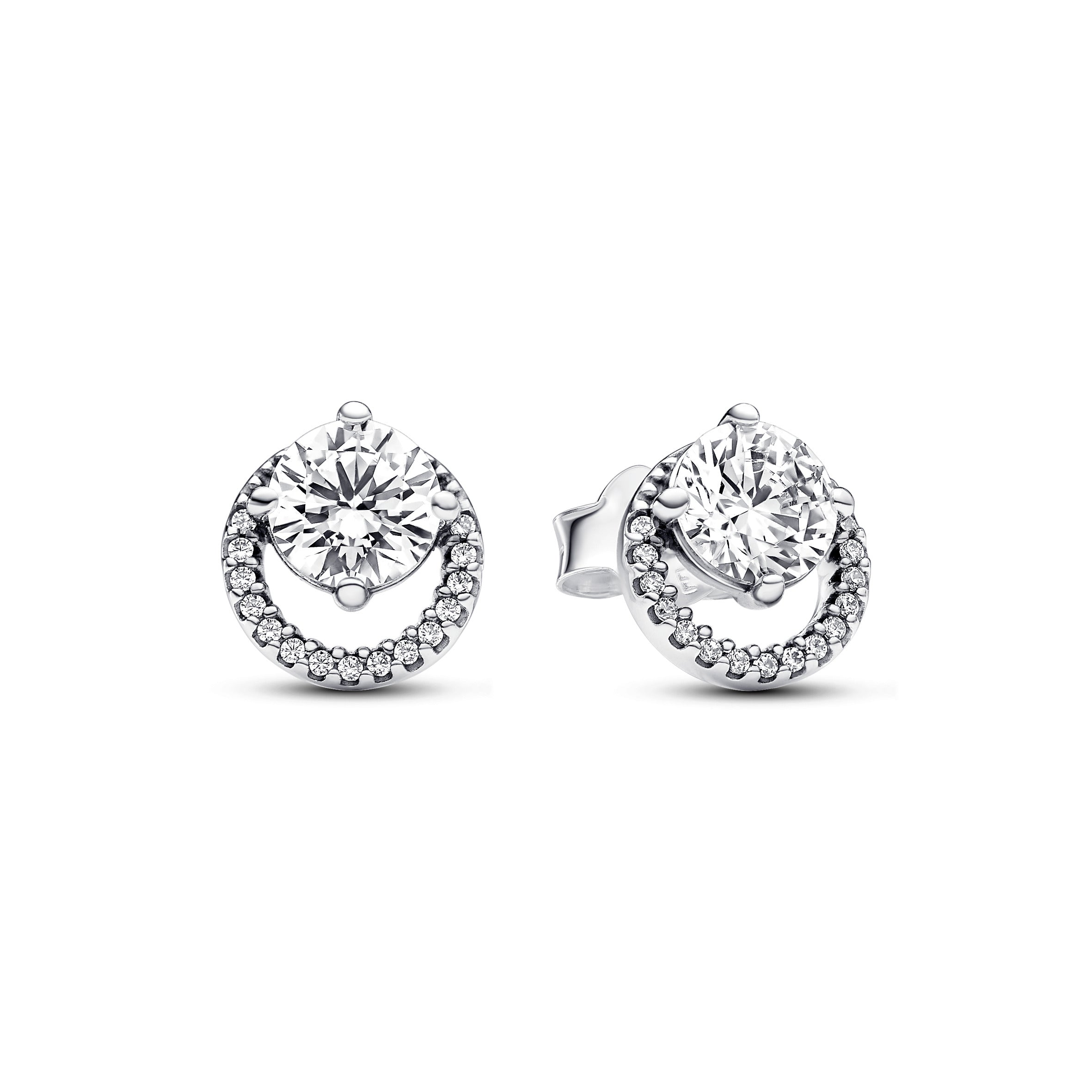 Sterling Silver Stud Earrings With Clear Cubic Zirconia