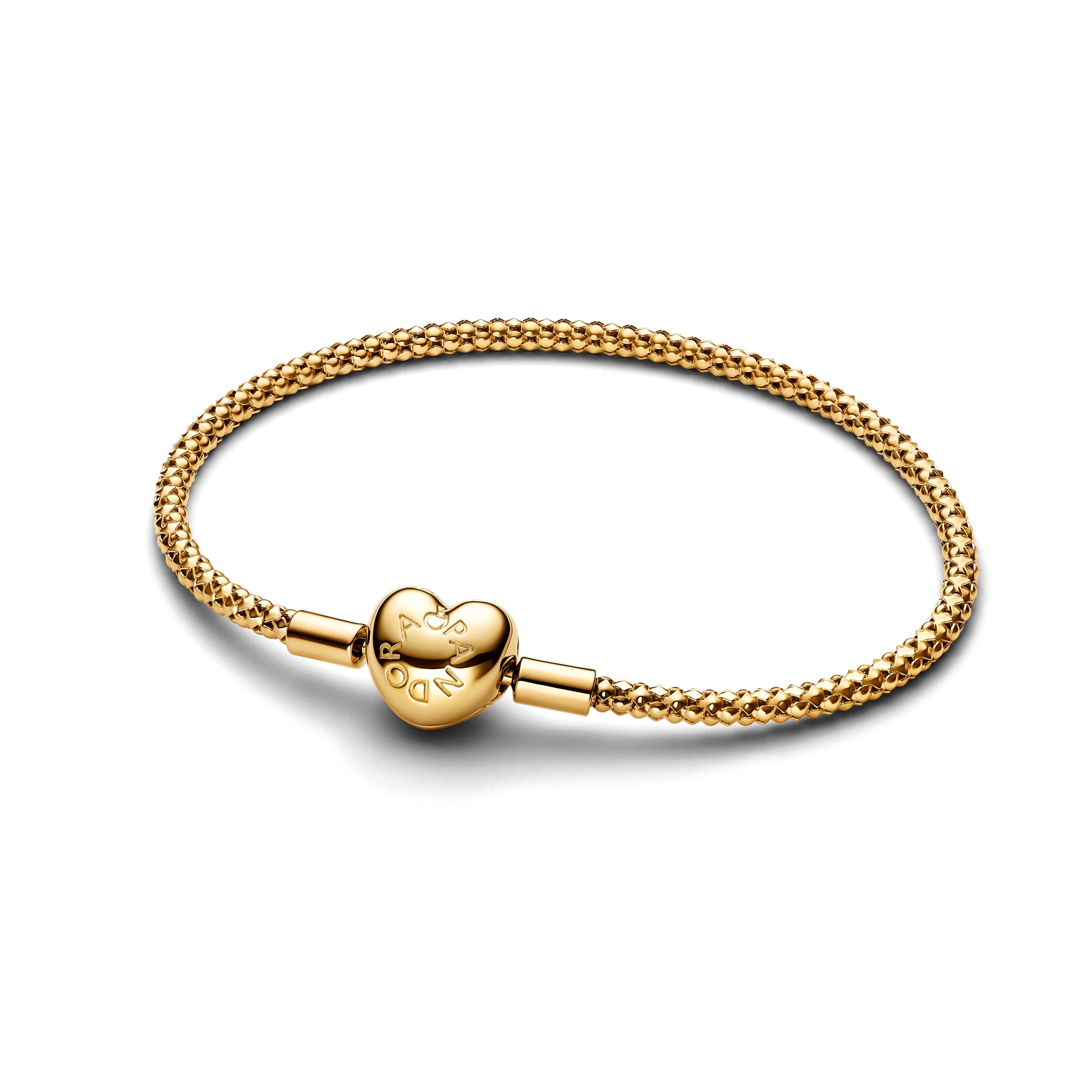 14K Gold-Plated Studded Chain Bracelet With Heart Clasp