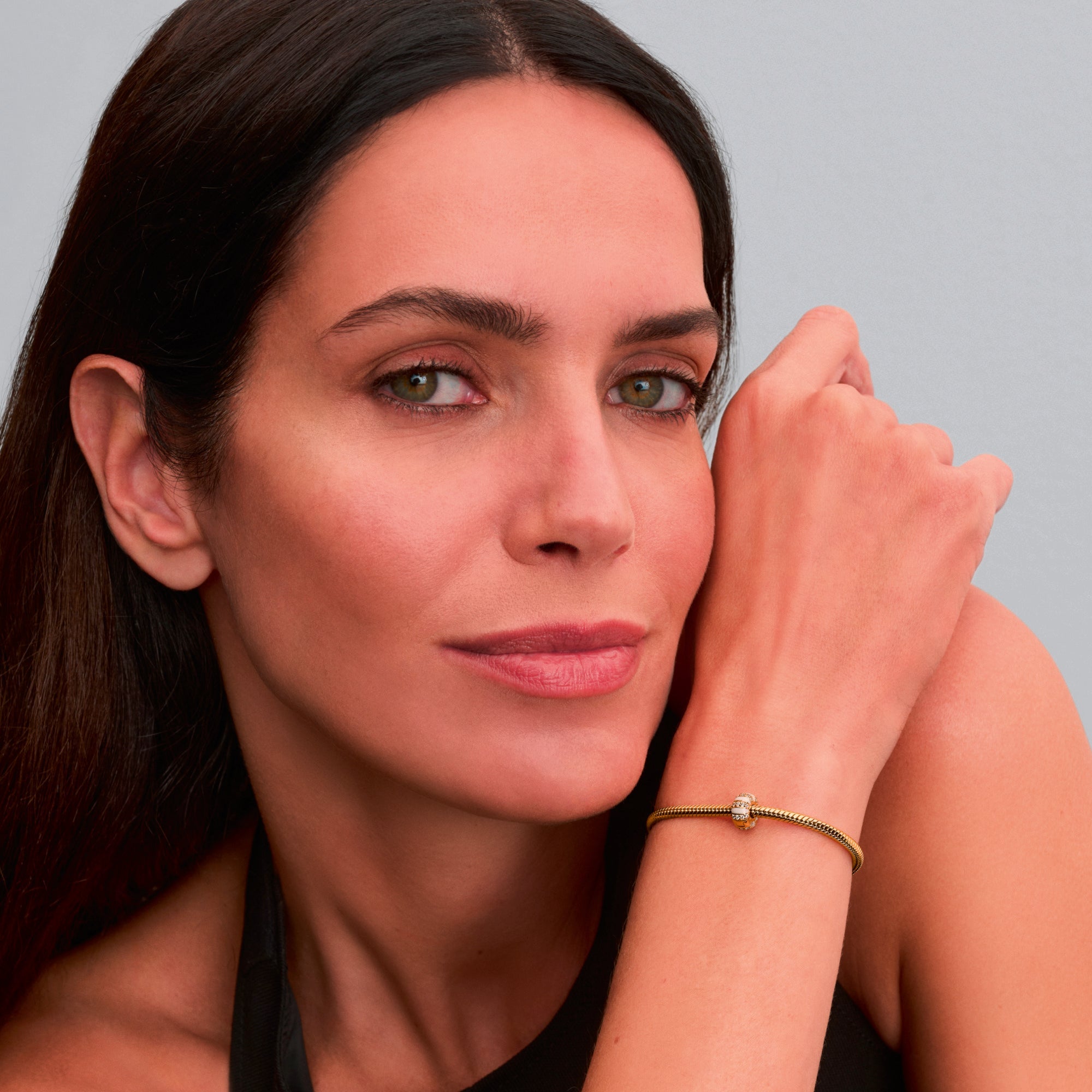 14K Gold-Plated Clip With Clear Cubic Zirconia, Shimmering White Enamel And Silicone Grip