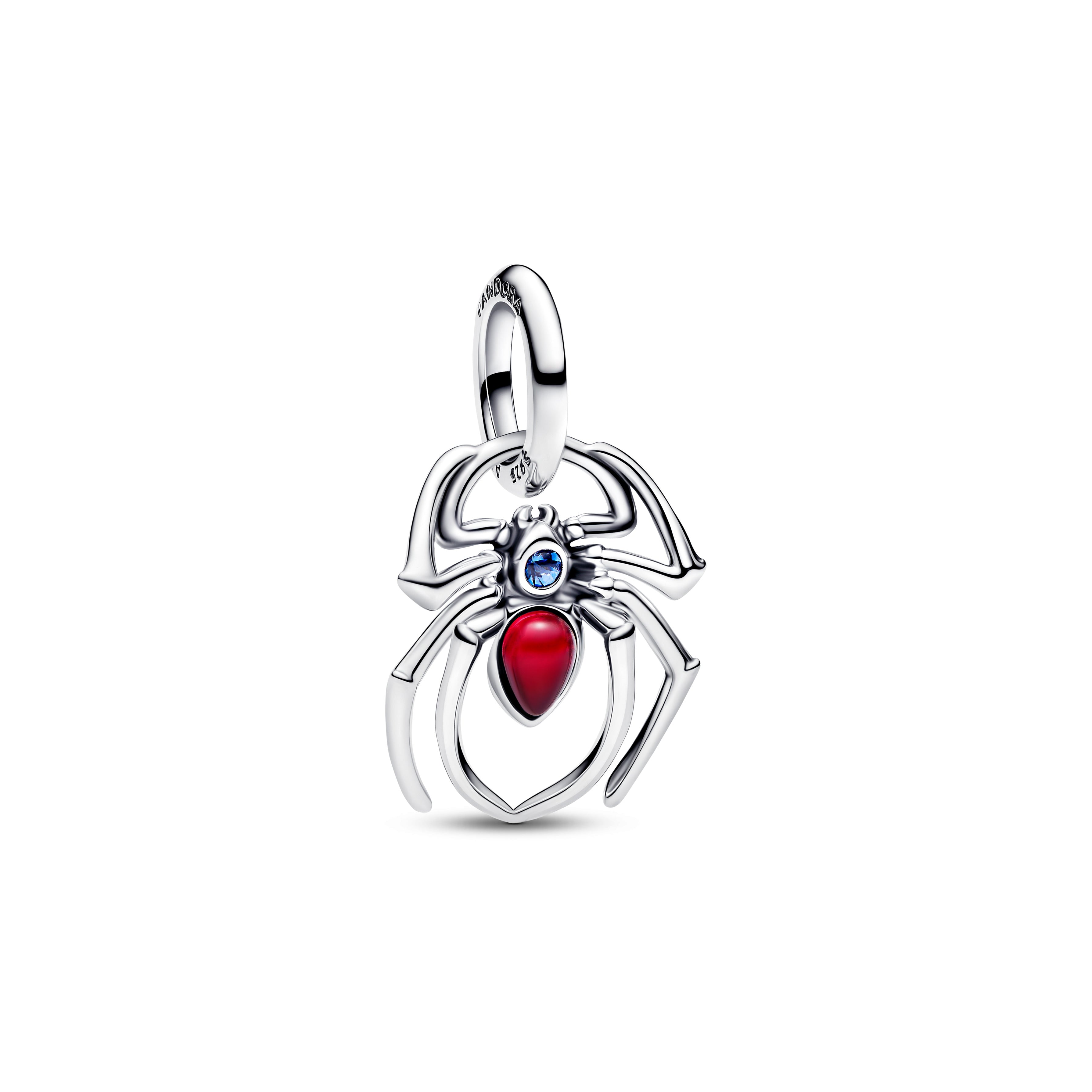 Marvel Spider Sterling Silver Dangle With Sky Blue And Fuchsia Rose Crystal