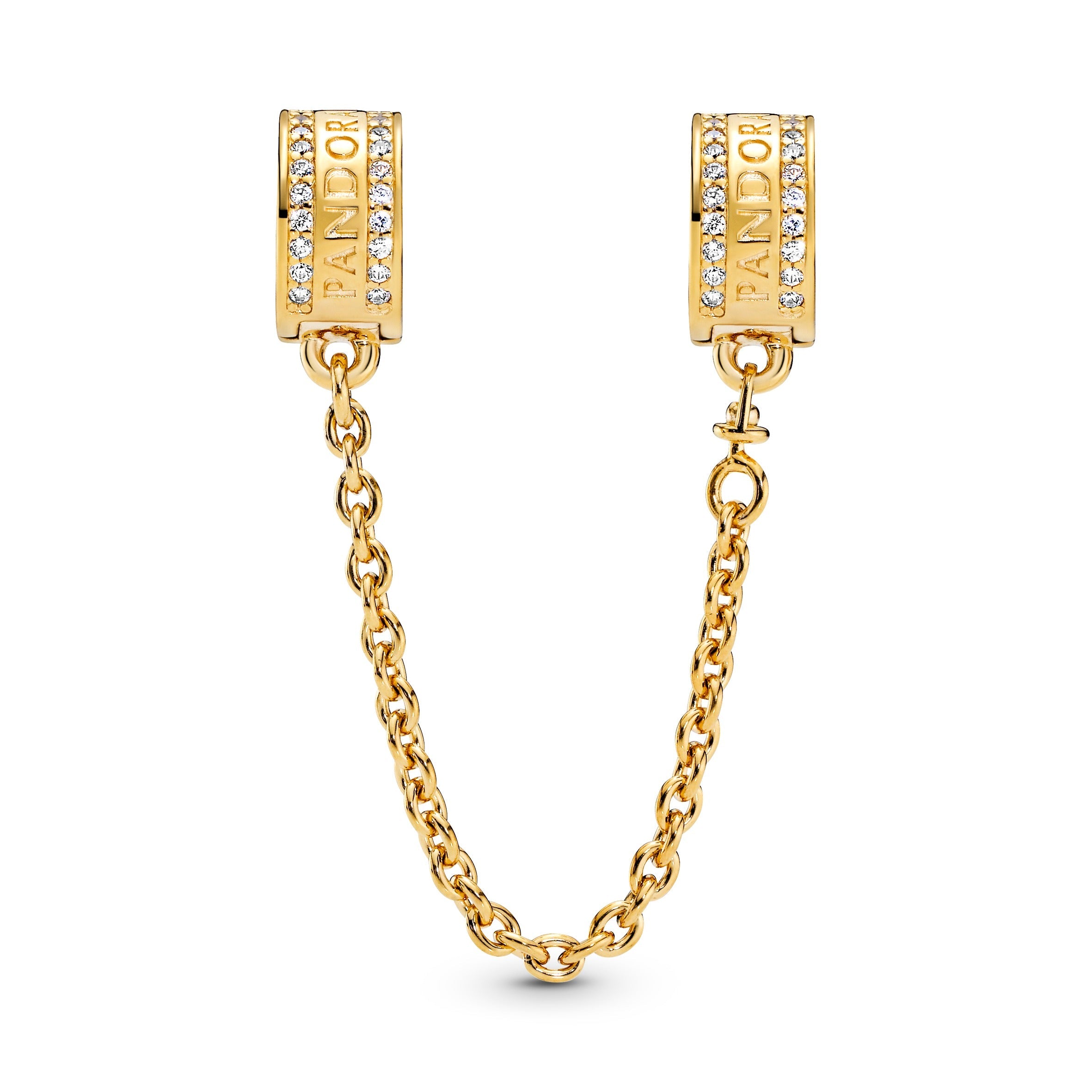 14K Gold-Plated Logo Safety Chain With Clear Cubic Zirconia And Silicone Grip