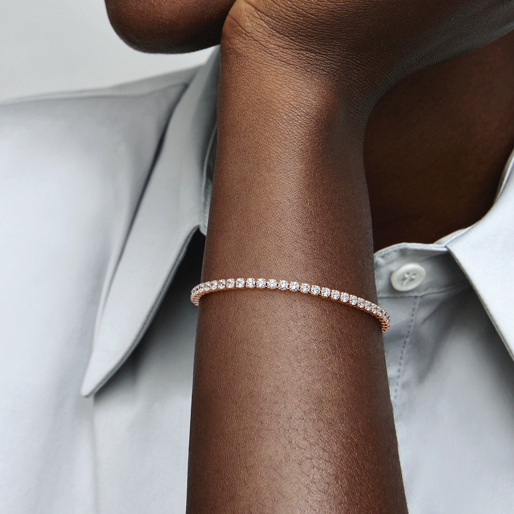 14K Rose Gold-Plated Bracelet With Clear Cubic Zirconia