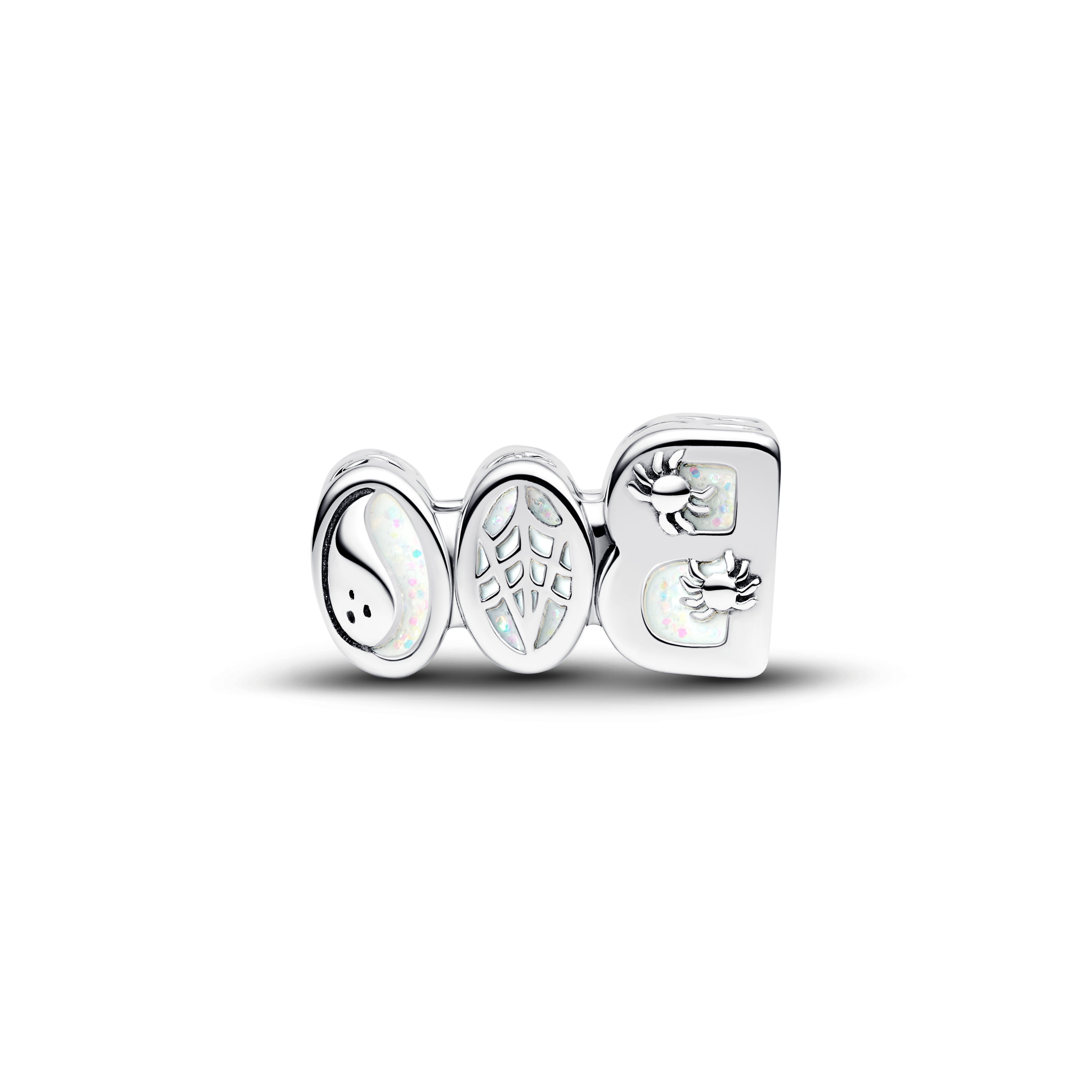 Boo Sterling Silver Charm With Clear Cubic Zirconia And Glow In The Dark Enamel