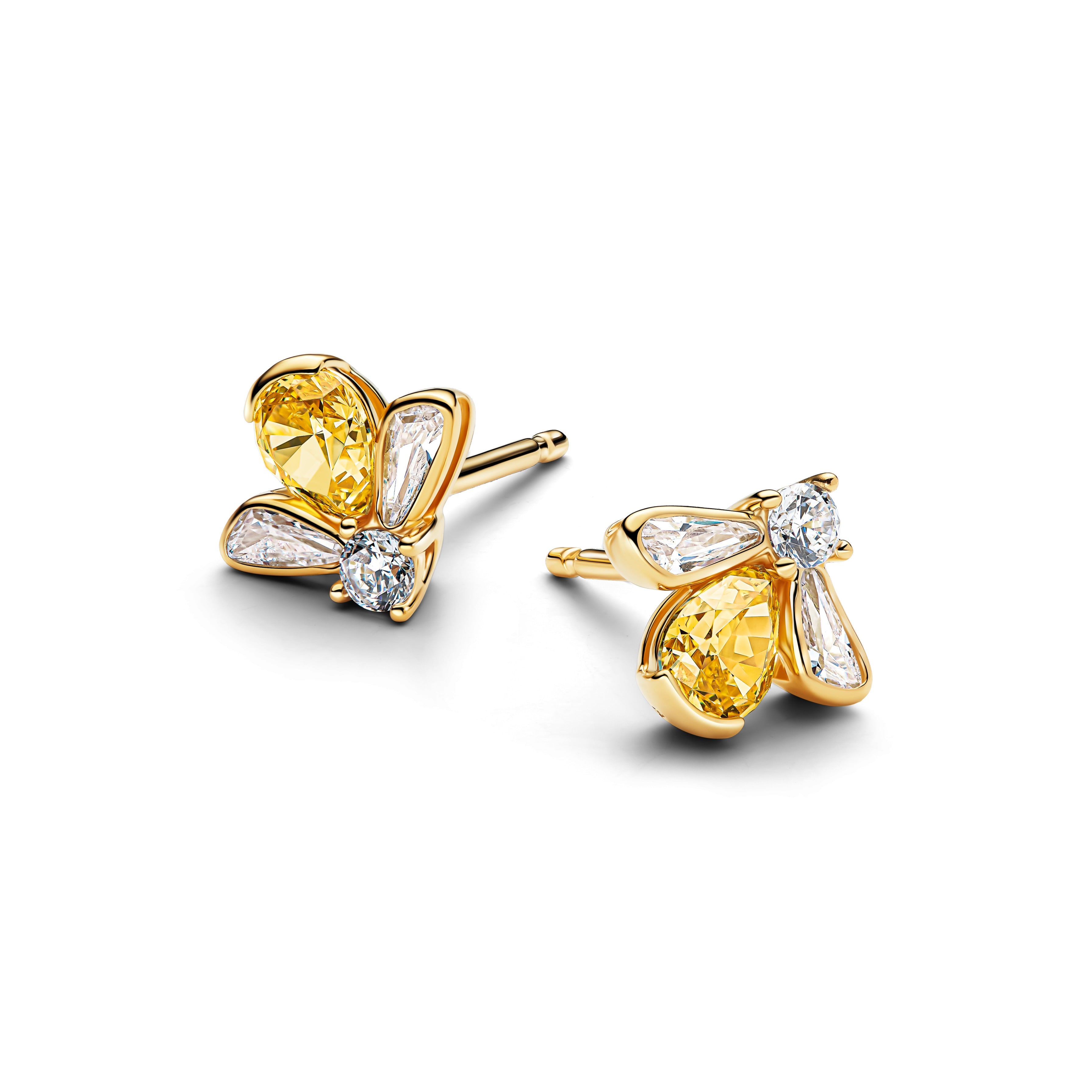 Bee 14K Gold-Plated Stud Earrings With Vibrant Yellow And Clear Cubic Zirconia