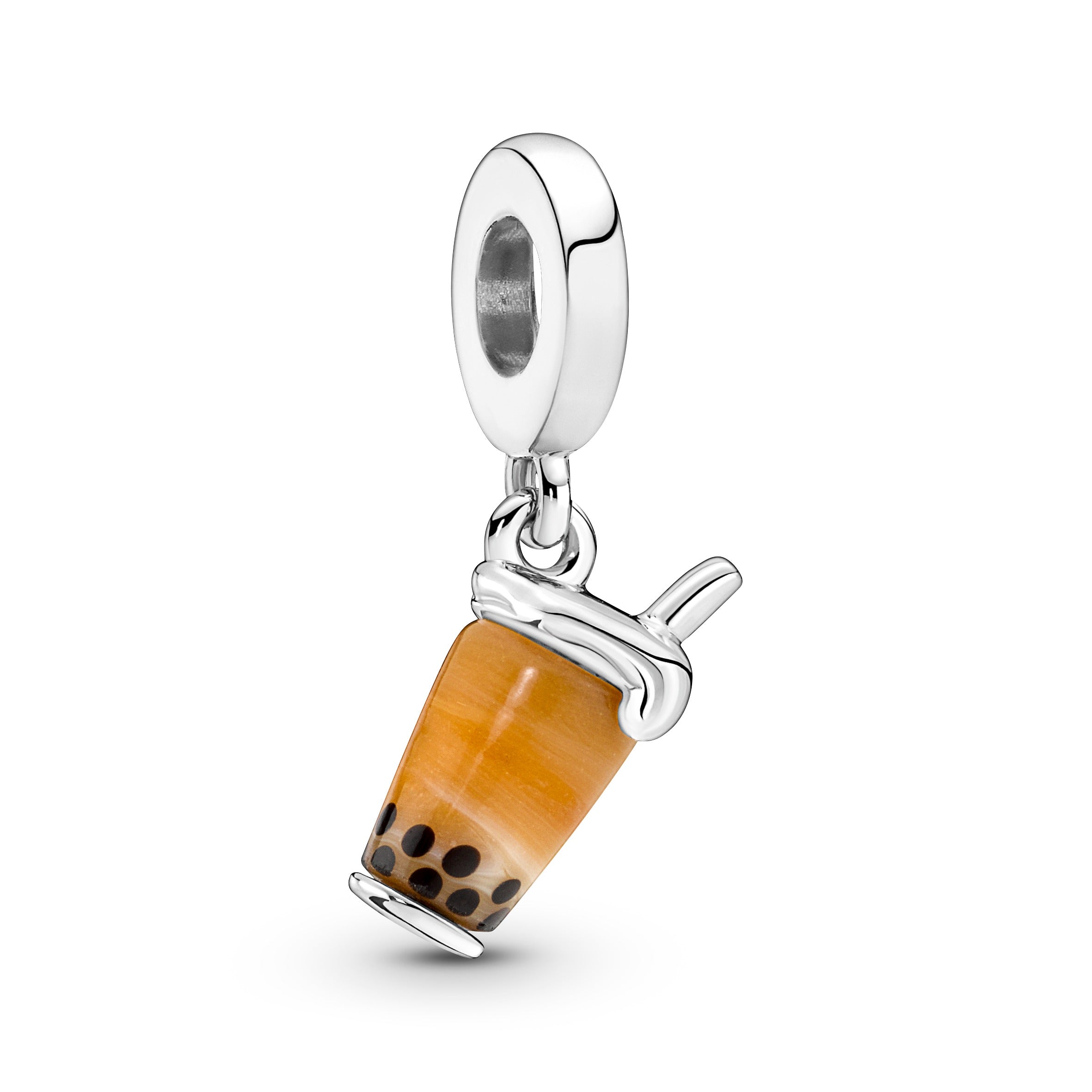 Bubble Tea Sterling Silver Dangle With Brown And Black Murano Glass