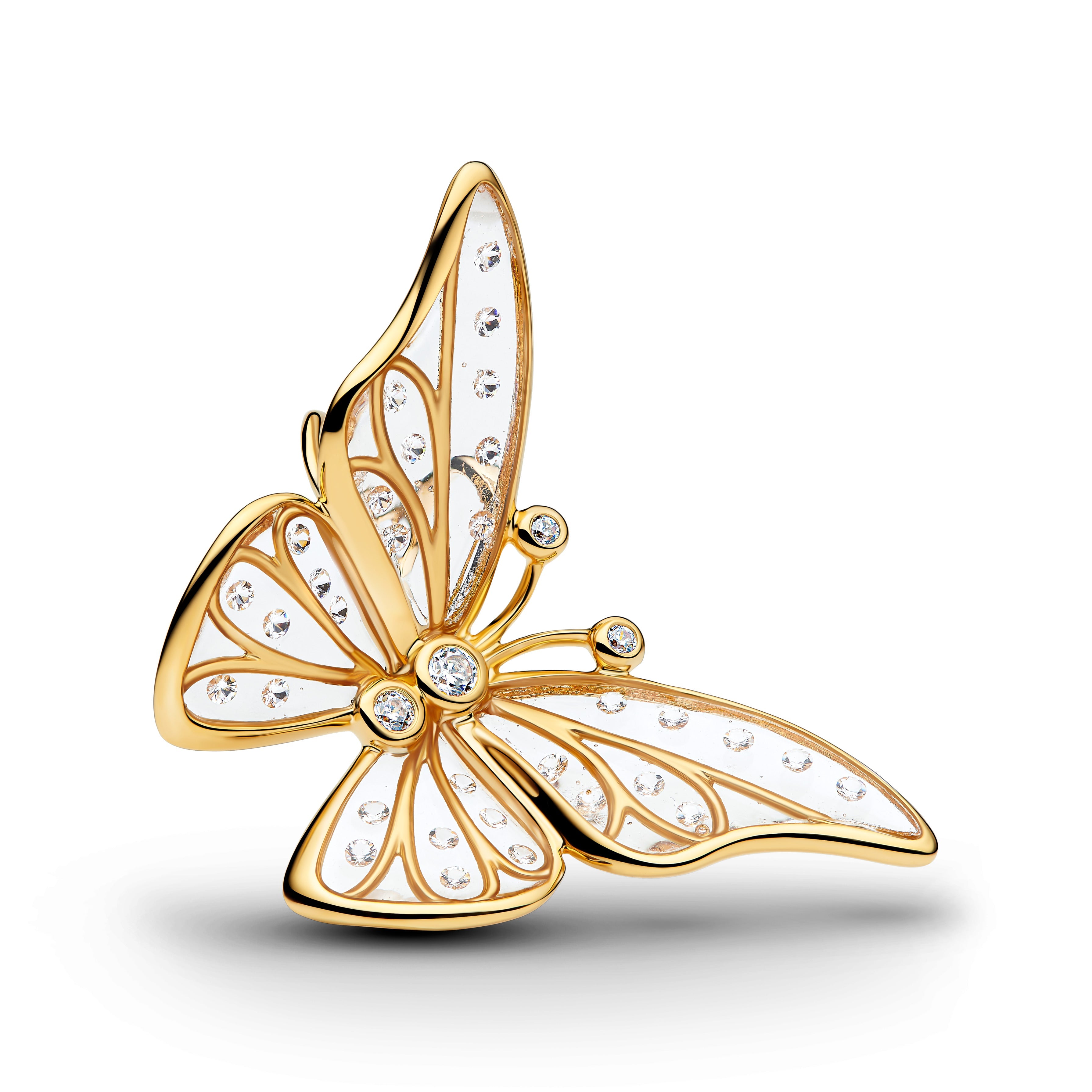 Butterfly 14K Gold-Plated Charm With Clear Cubic Zirconia And Clear Uv Resin