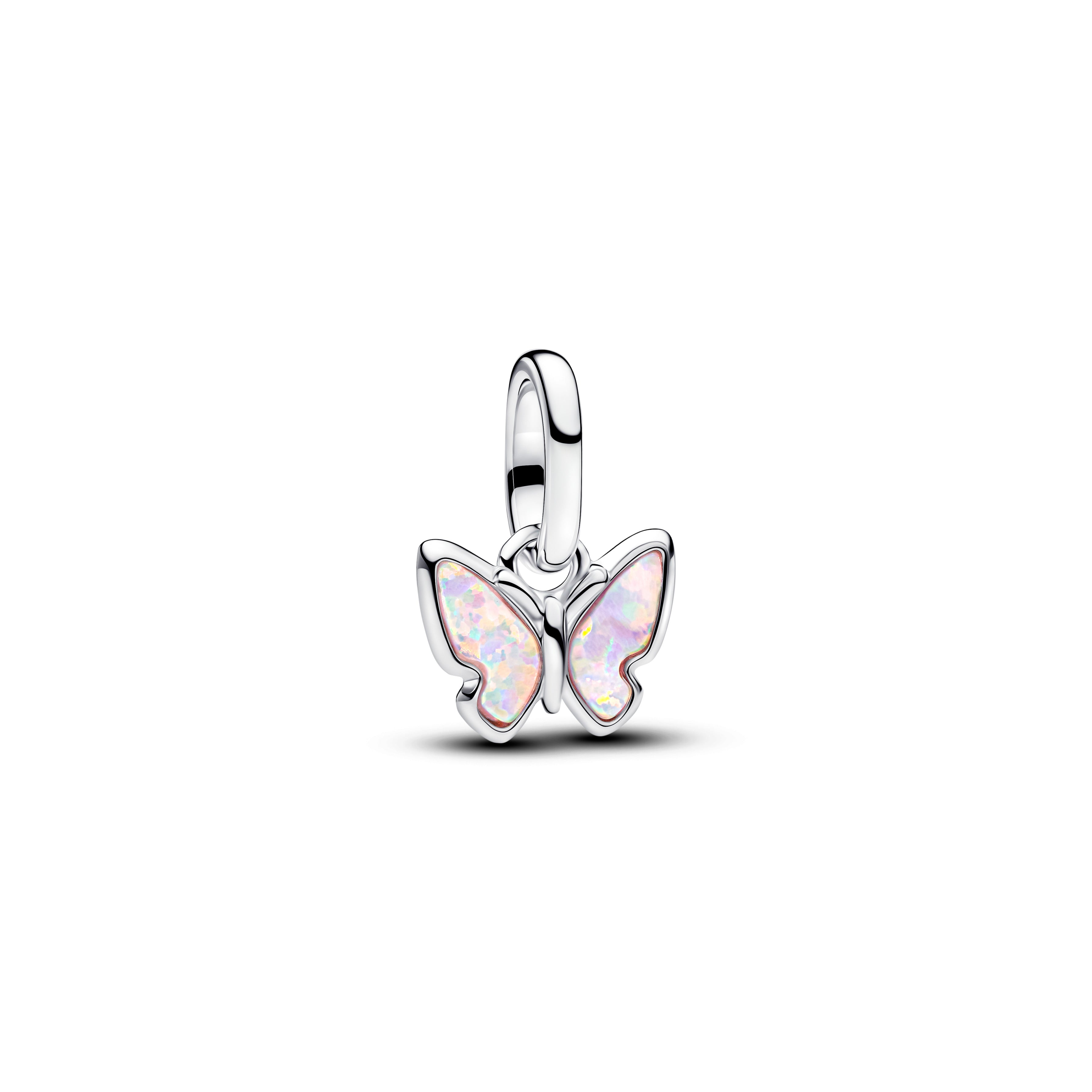 Butterfly Sterling Silver Mini Dangle With Pink Lab-Created Opal