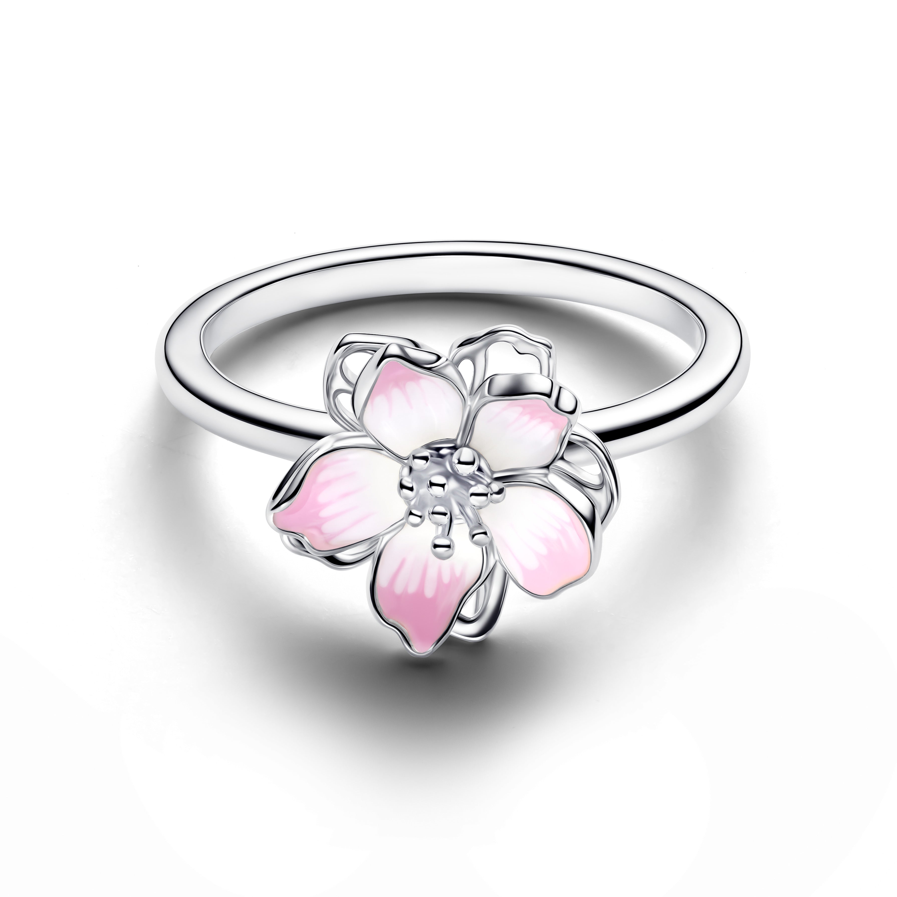 Cherry Blossom Sterling Silver Ring With Shaded Pink Enamel