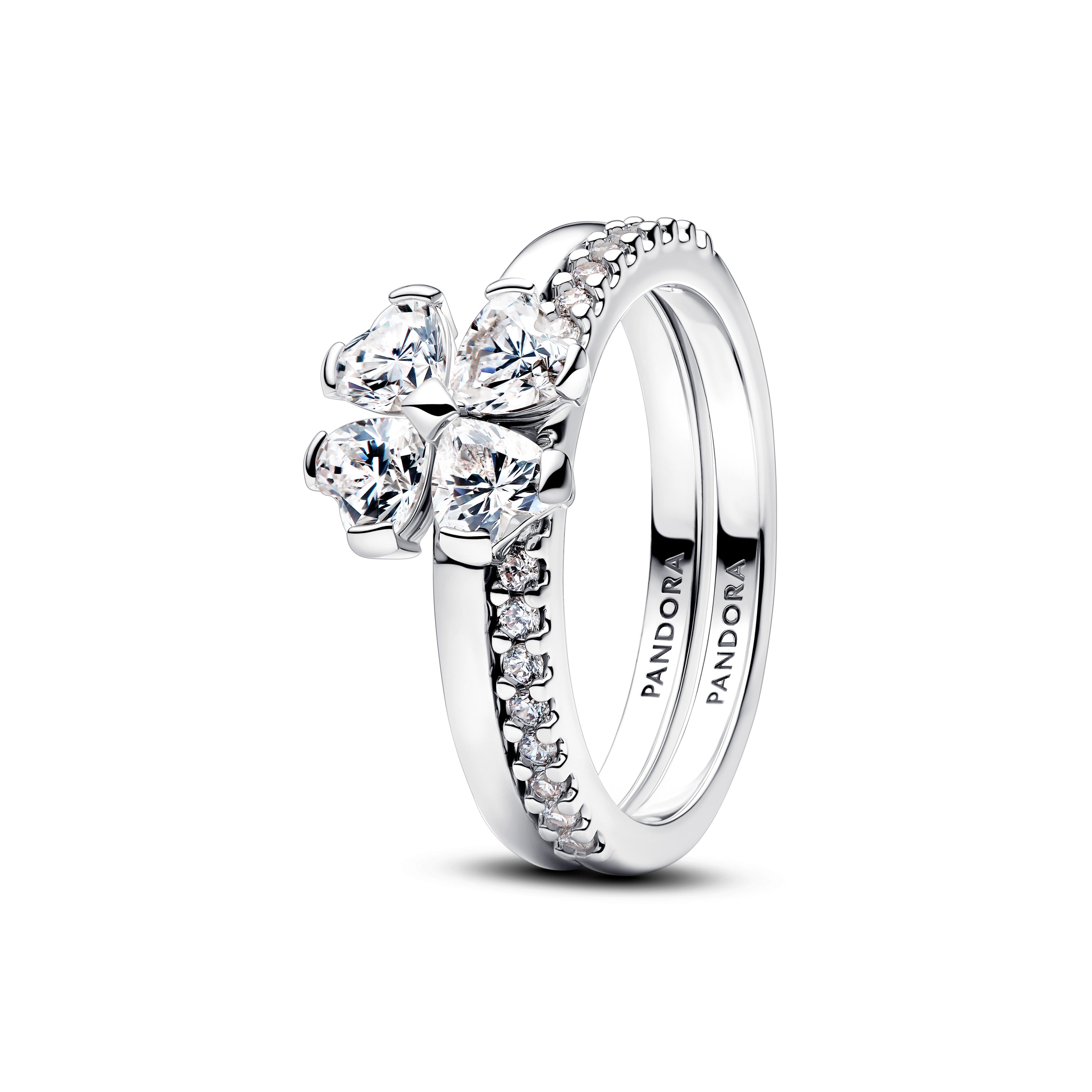 Clover Sterling Silver Splittable Ring With Clear Cubic Zirconia