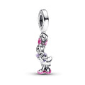 Disney Daisy Duck Sterling Silver Dangle With Holographic Pink, Purple And Black Enamel