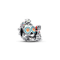 Disney Pixar Coco Skull Sterling Silver Charm With Red, Green, Orange, Yellow, Pink And Glow In The Dark Enamel