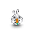 Disney Stitch Sterling Silver Charm With Orange Imitation Quartz, Black And Green Enamel