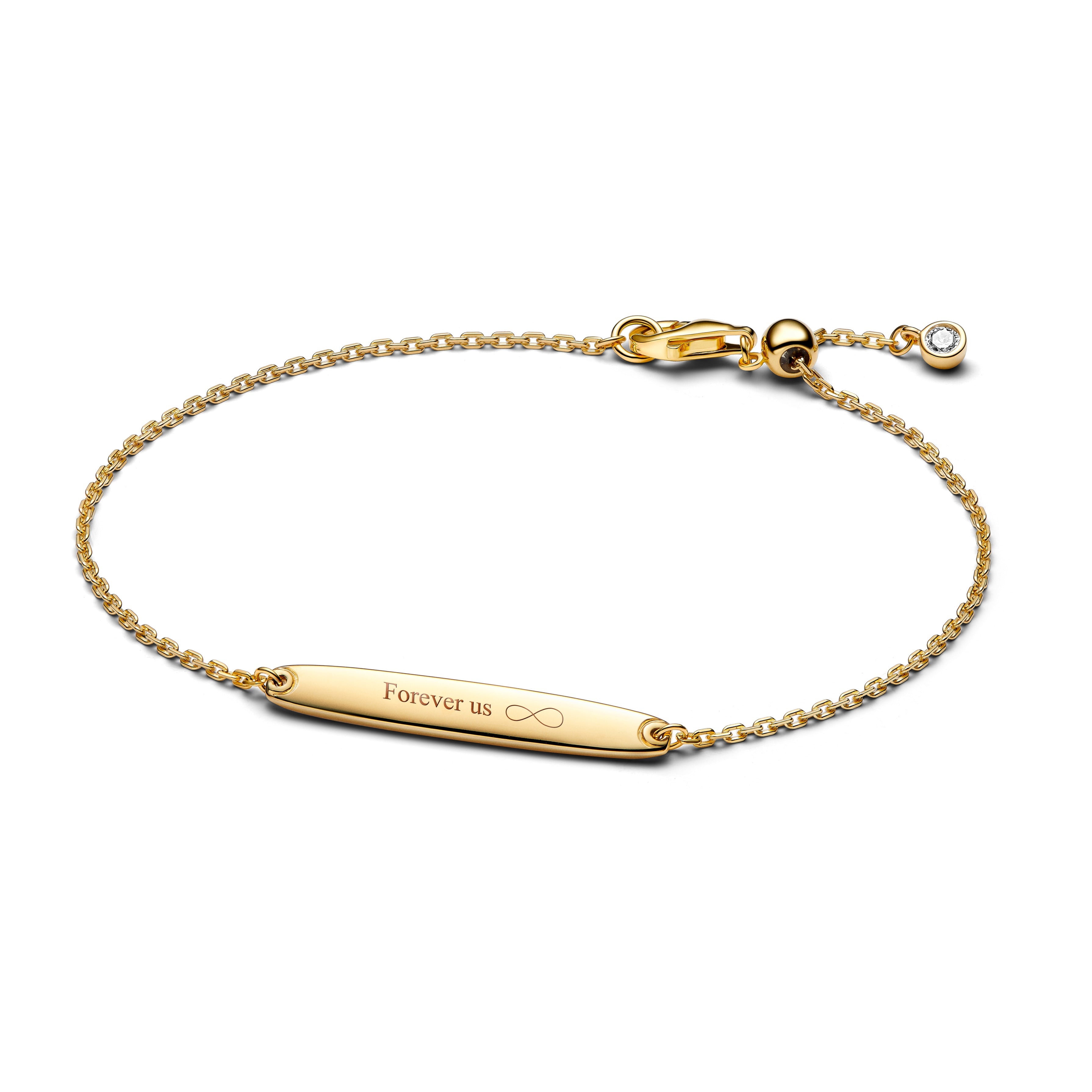 Engravable 14K Gold-Plated Bar Bracelet With Clear Cubic Zirconia