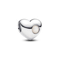 Engravable Heart Sterling Silver Charm With Bioresin Man-Made Mother Of Pearl