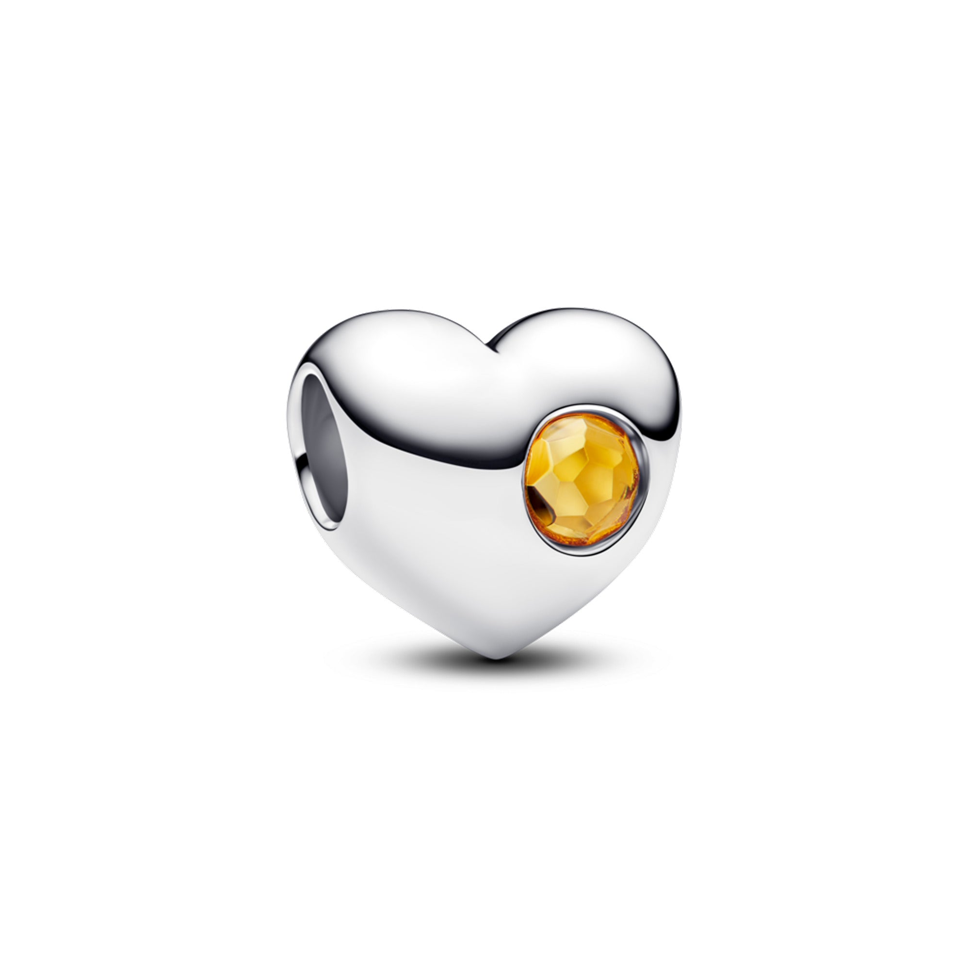 Engravable Heart Sterling Silver Charm With Honey Coloured Crystal