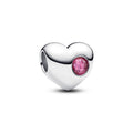 Engravable Heart Sterling Silver Charm With Phlox Pink Crystal