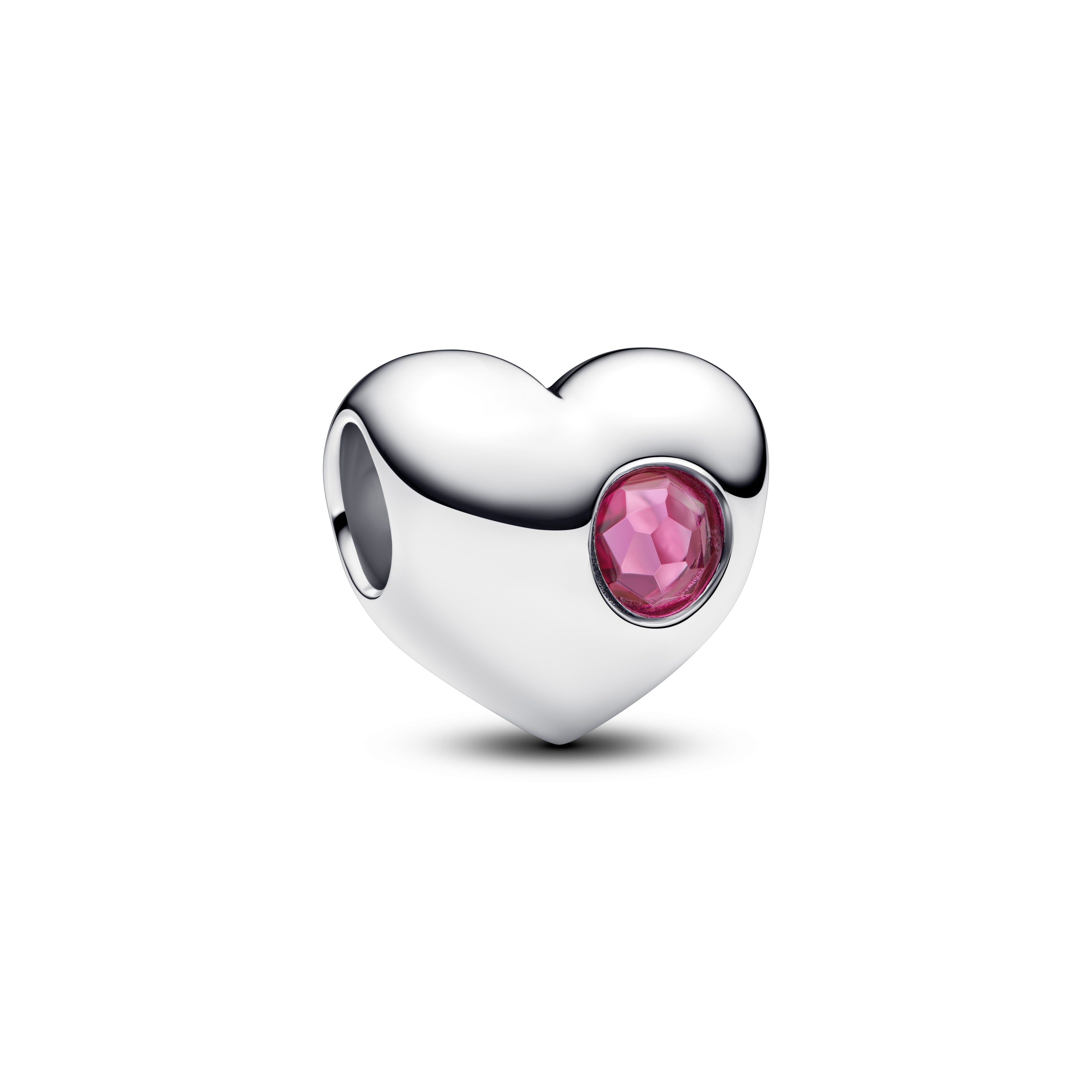 Engravable Heart Sterling Silver Charm With Phlox Pink Crystal