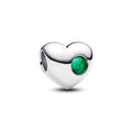 Engravable Heart Sterling Silver Charm With Royal Green Crystal
