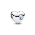 Engravable Heart Sterling Silver Charm With Sea Aqua Blue Crystal
