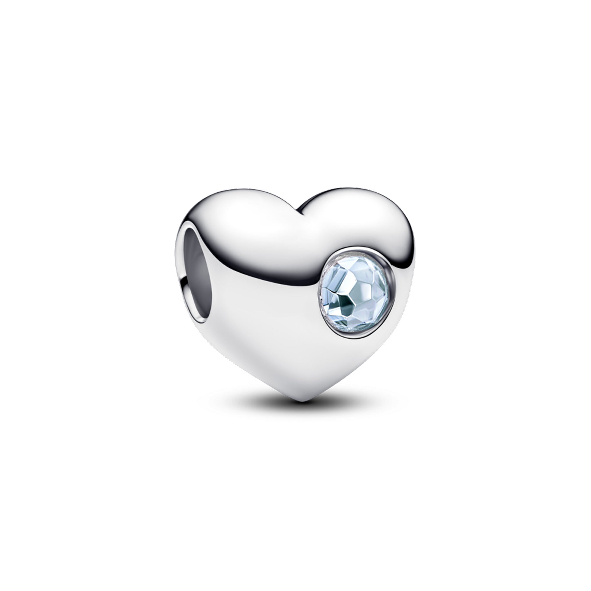 Engravable Heart Sterling Silver Charm With Sea Aqua Blue Crystal