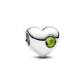 Engravable Heart Sterling Silver Charm With Spring Green Crystal