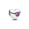 Engravable Heart Sterling Silver Charm With Sweet Grape Purple Crystal