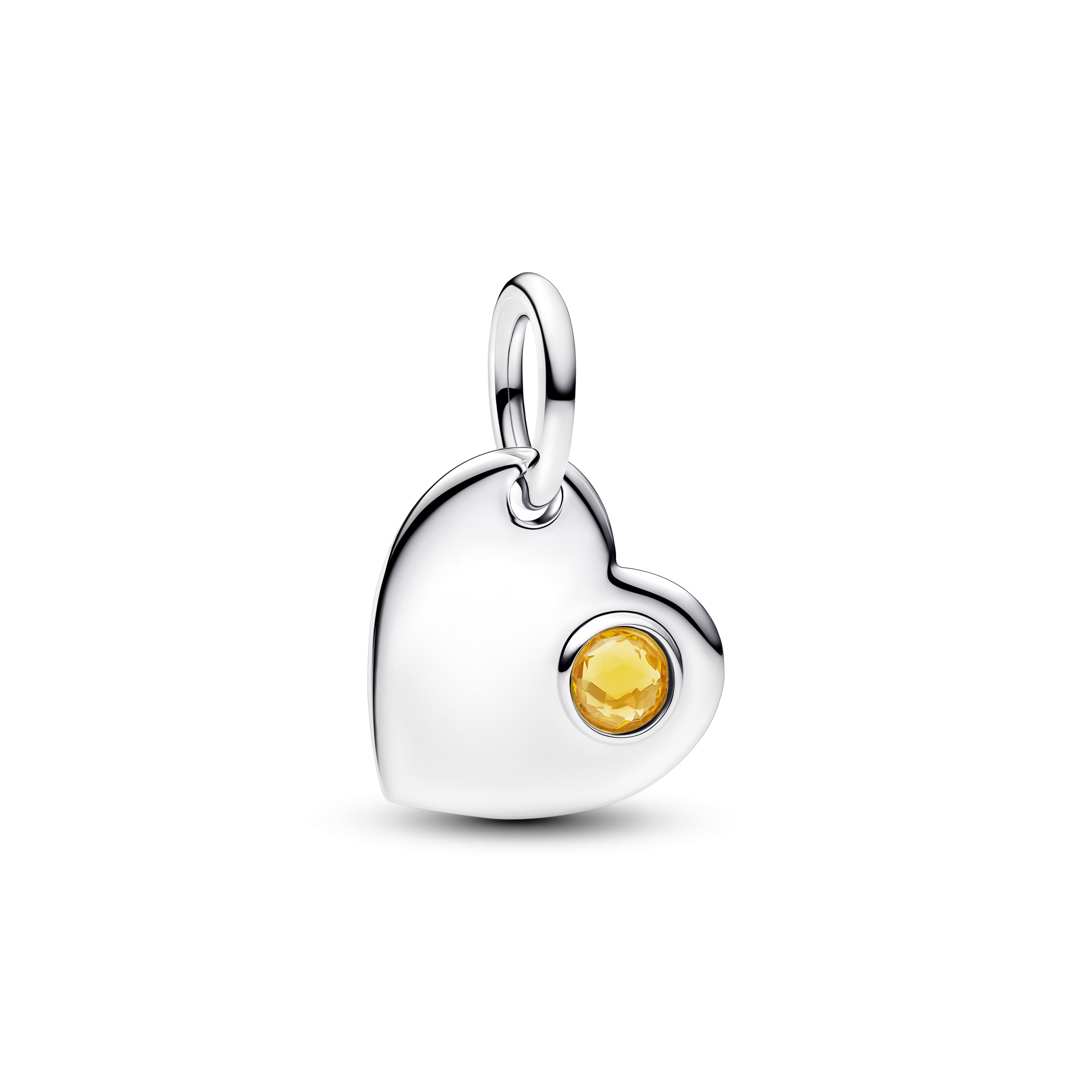 Engravable Heart Sterling Silver Dangle With Honey Coloured Crystal
