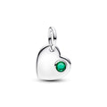 Engravable Heart Sterling Silver Dangle With Royal Green Crystal