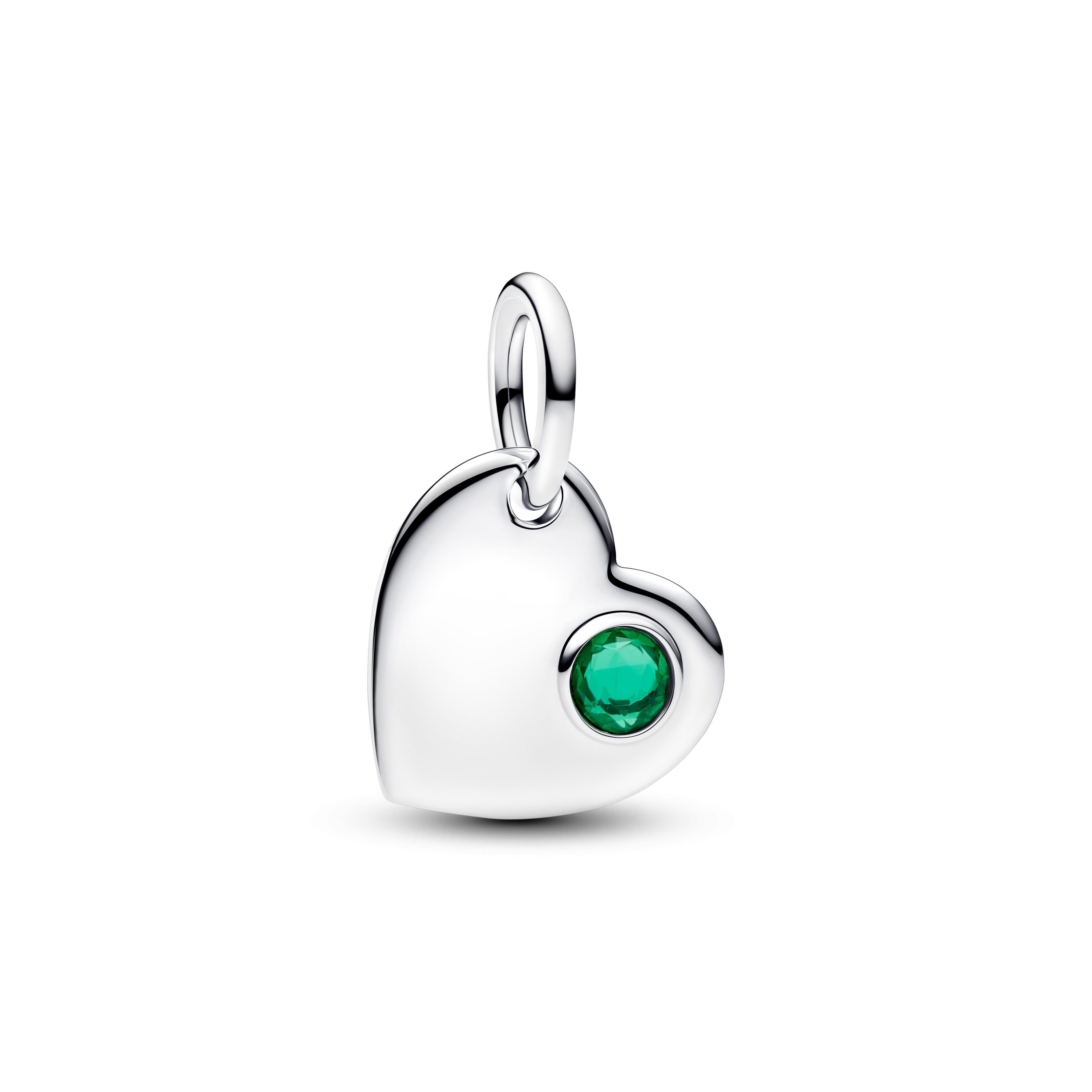 Engravable Heart Sterling Silver Dangle With Royal Green Crystal