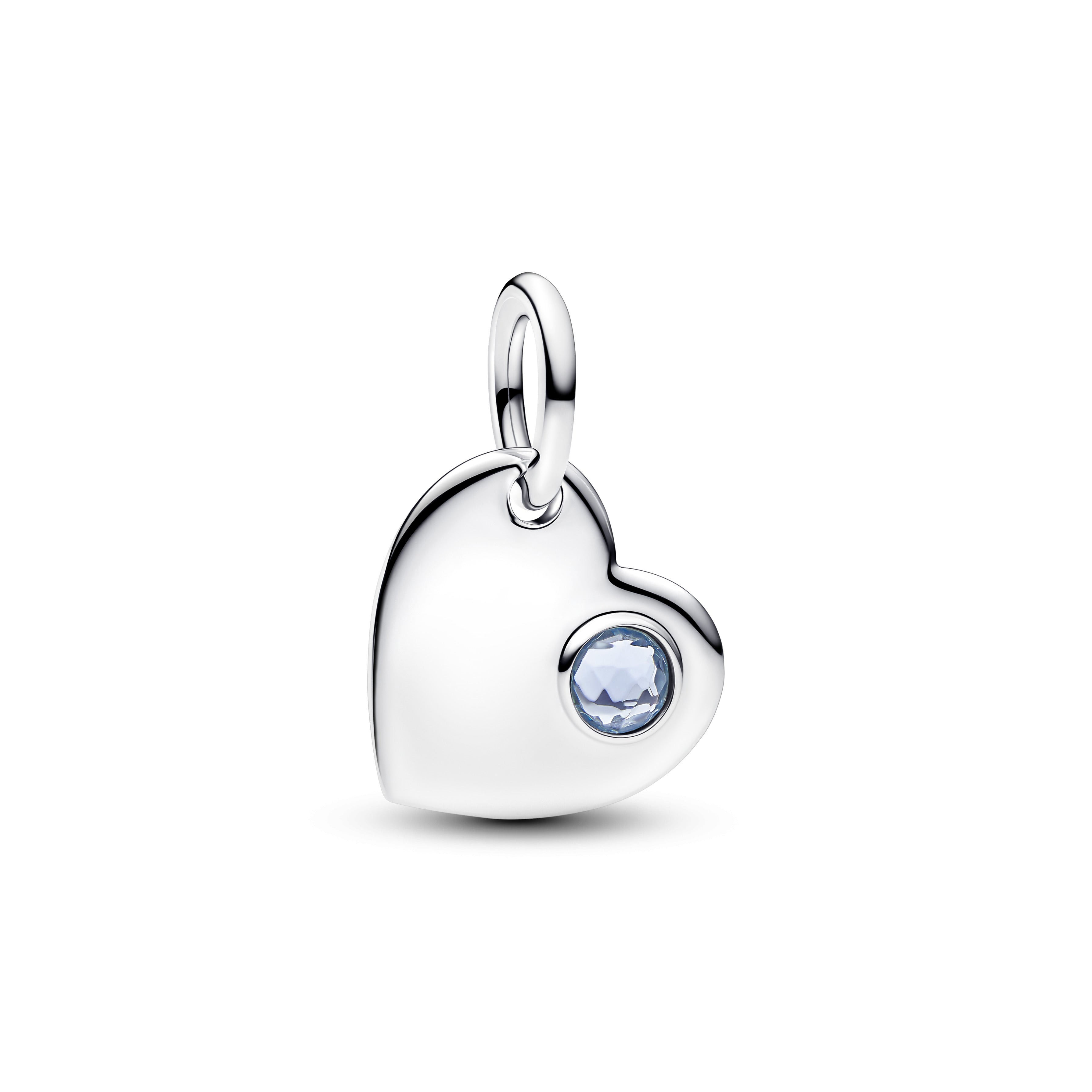 Engravable Heart Sterling Silver Dangle With Sea Aqua Blue Crystal