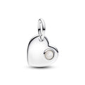 Engravable Heart Sterling Silver Dangle With White Bioresin Man-Made Mother Of Pearl