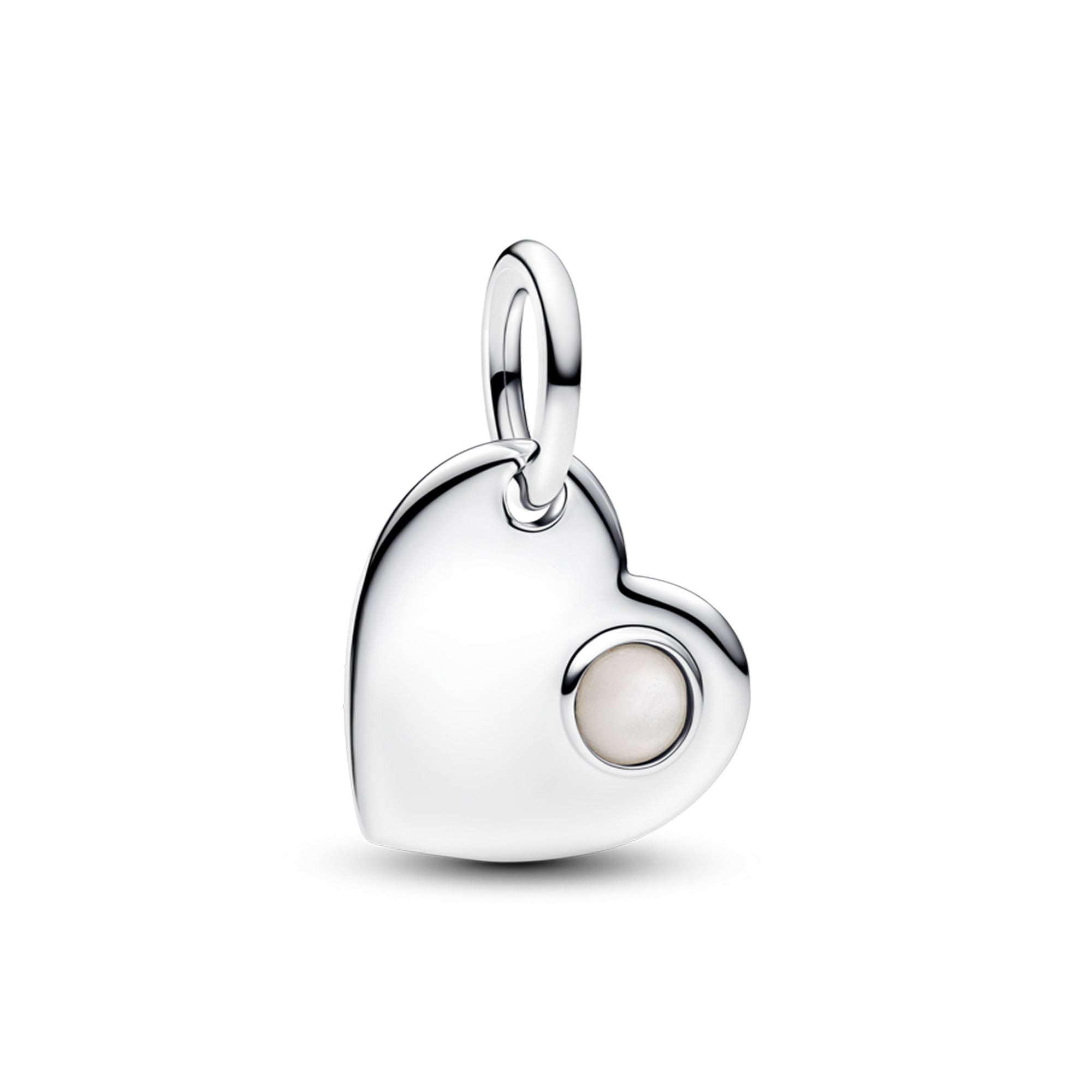 Engravable Heart Sterling Silver Dangle With White Bioresin Man-Made Mother Of Pearl