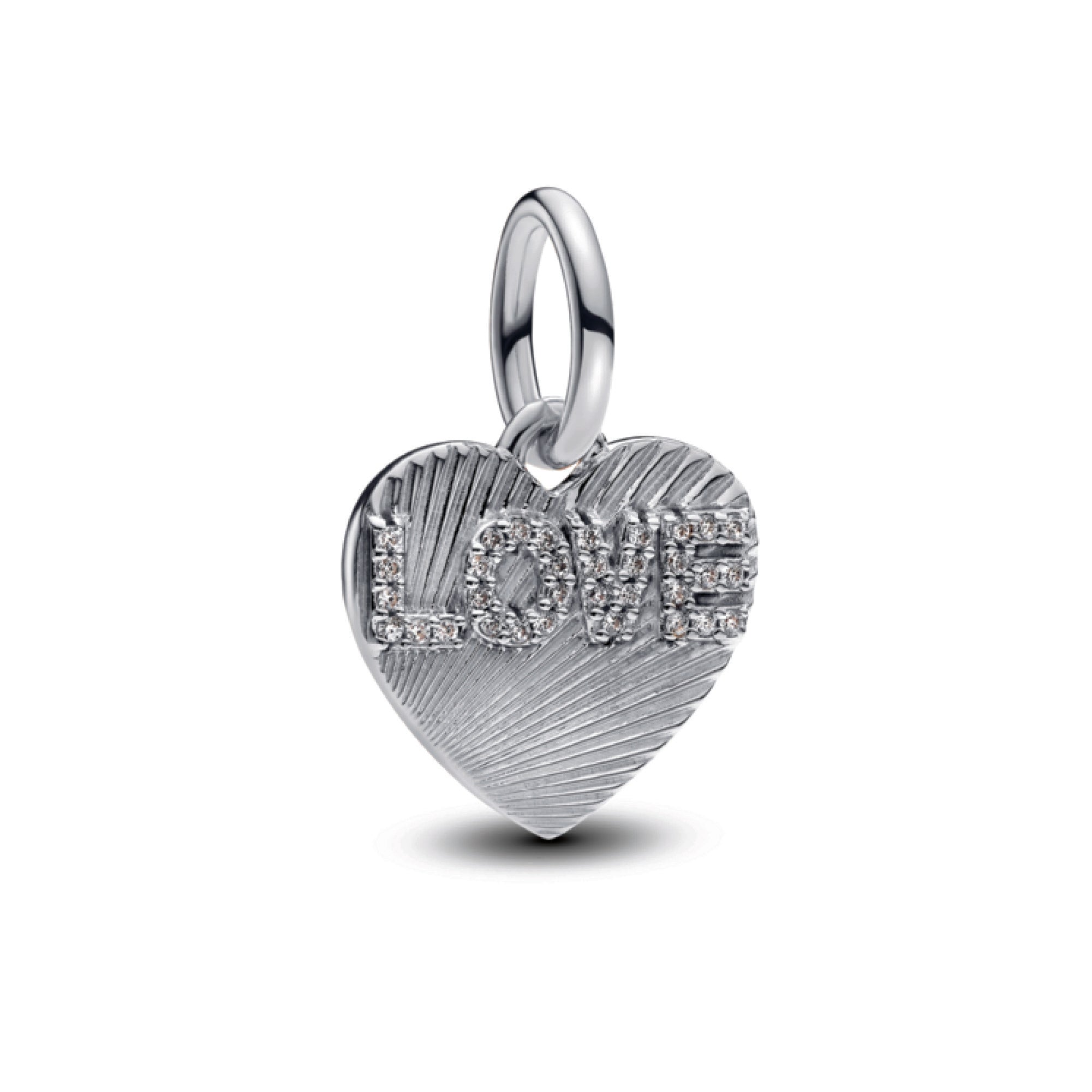 Engravable Love Heart Sterling Silver Dangle With Clear Cubic Zirconia