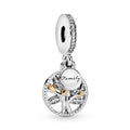 Family Tree Silver Dangle With 14K And Clear Cubic Zirconia