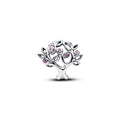 Family Tree Sterling Silver Charm With Fancy Pink Cubic Zirconia And Fuchsia Rose Crystal