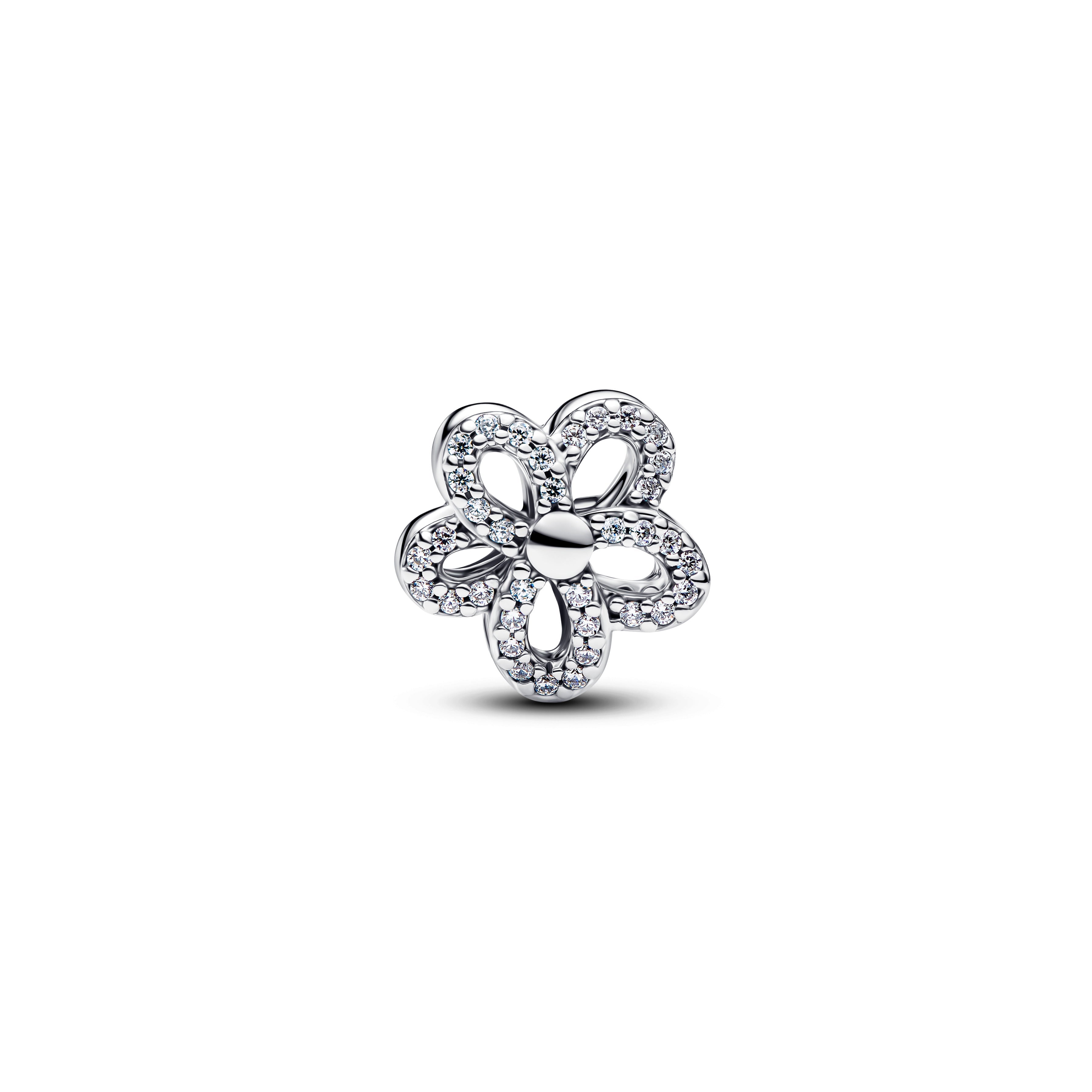 Flower Sterling Silver And 14K Gold-Plated Charm With Clear Cubic Zirconia