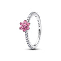 Flower Sterling Silver Ring With Fancy Pink And Clear Cubic Zirconia