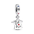 France Map Sterling Silver Dangle With Stellar Blue Crystal, Red And Clear Cubic Zirconia And Red Enamel