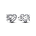 Heart And Butterfly Sterling Silver Stud Earrings With Clear Cubic Zirconia