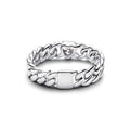 Heart Cuban Chain Sterling Silver Ring With Clear Cubic Zirconia