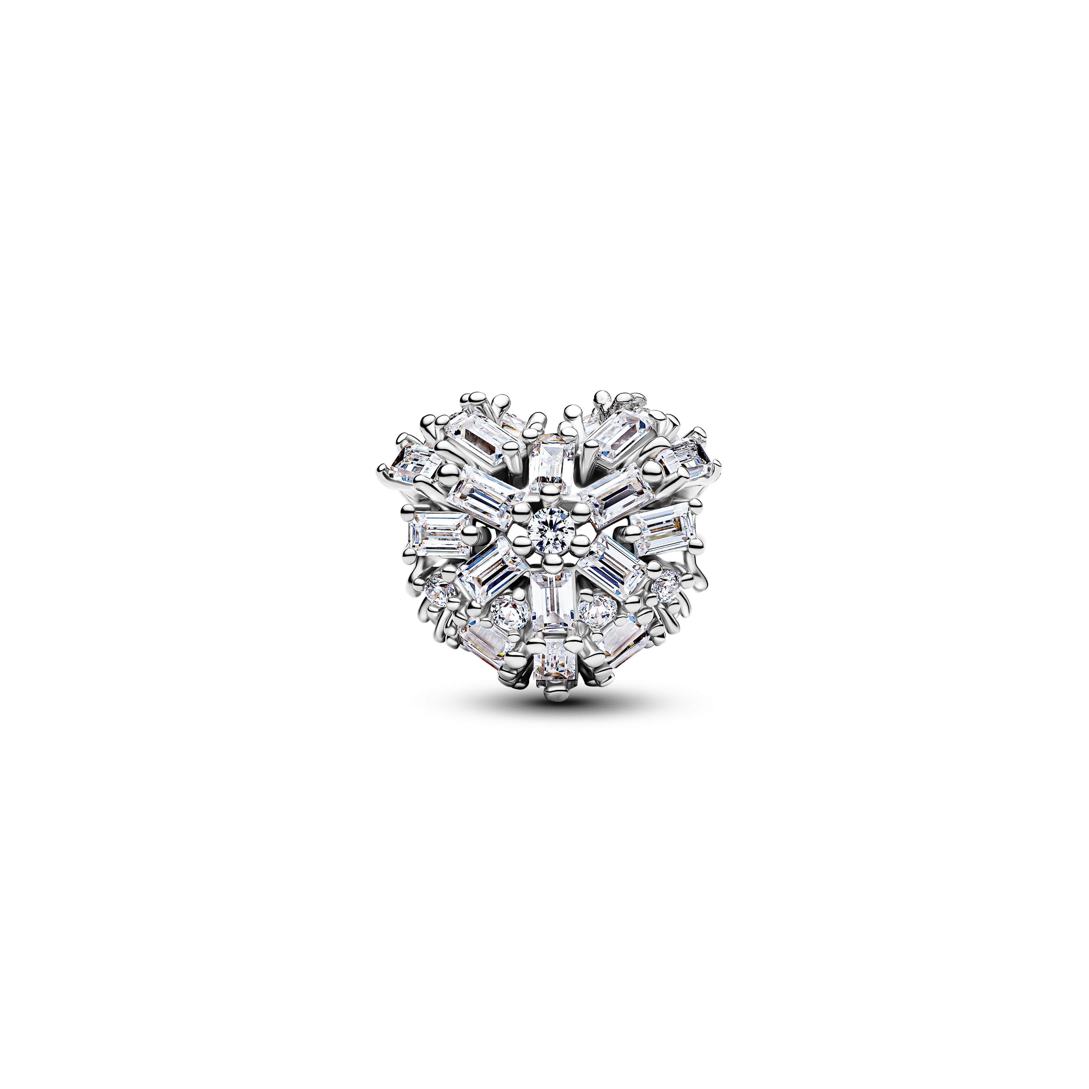 Heart Sterling Silver Charm With Clear Cubic Zirconia