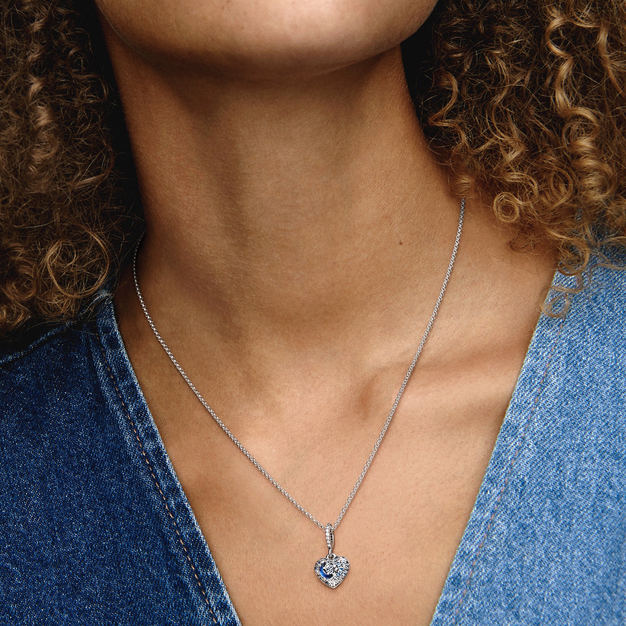 Heart Sterling Silver Necklace With Skylight Blue, Icy Blue Crystal And Clear Cubic Zirconia