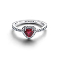 Heart Sterling Silver Ring With Fuchsia Rose Crystal And Clear Cubic Zirconia