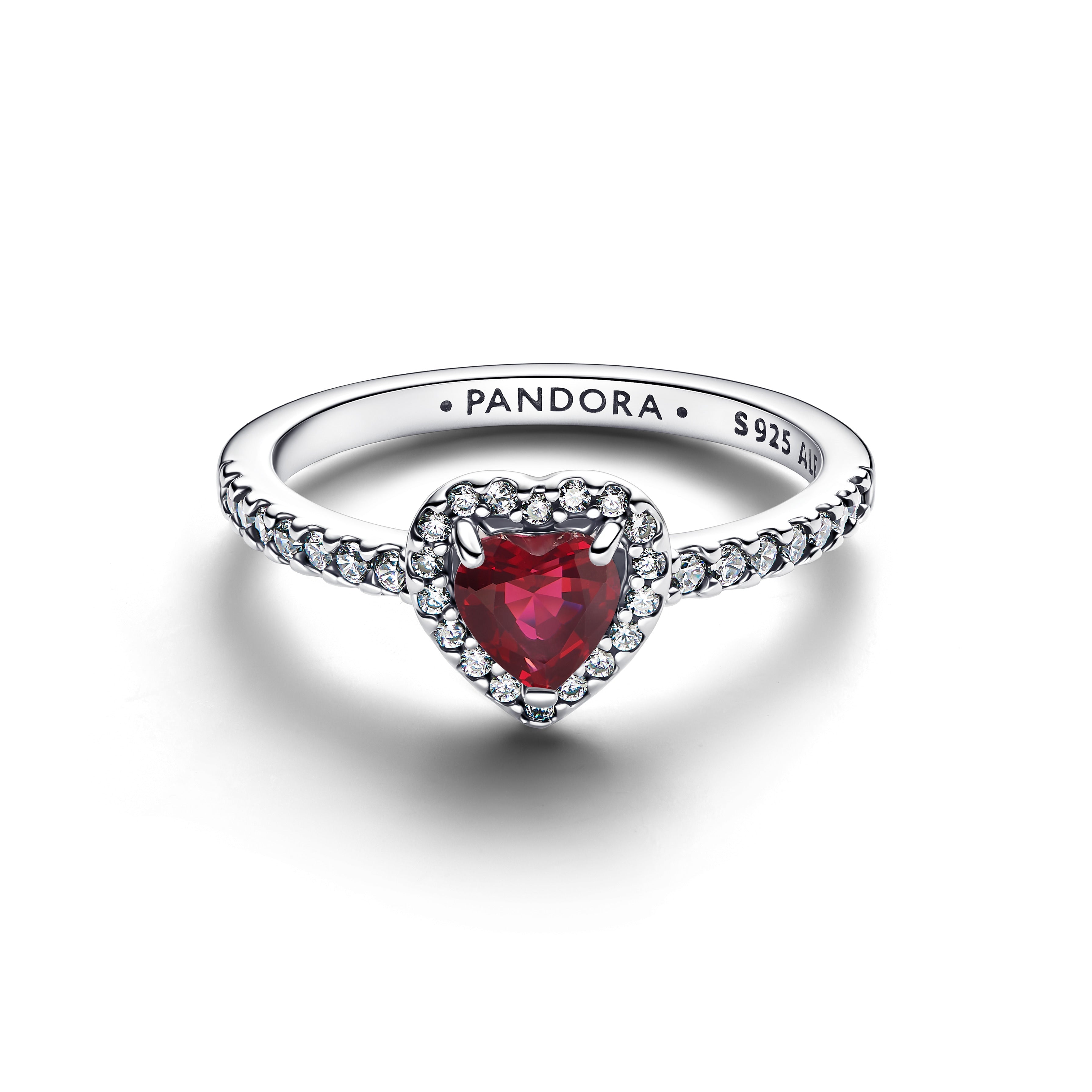 Heart Sterling Silver Ring With Fuchsia Rose Crystal And Clear Cubic Zirconia