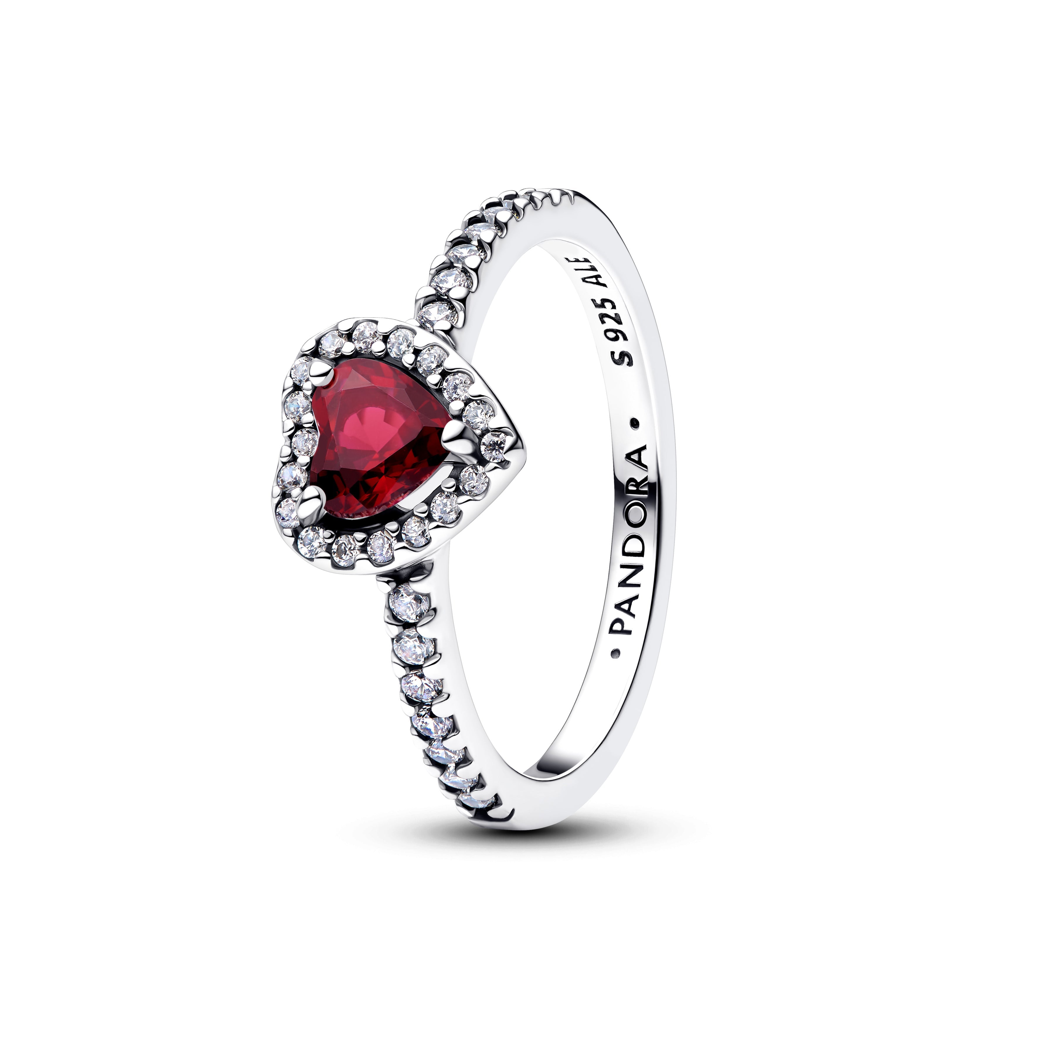 Heart Sterling Silver Ring With Fuchsia Rose Crystal And Clear Cubic Zirconia