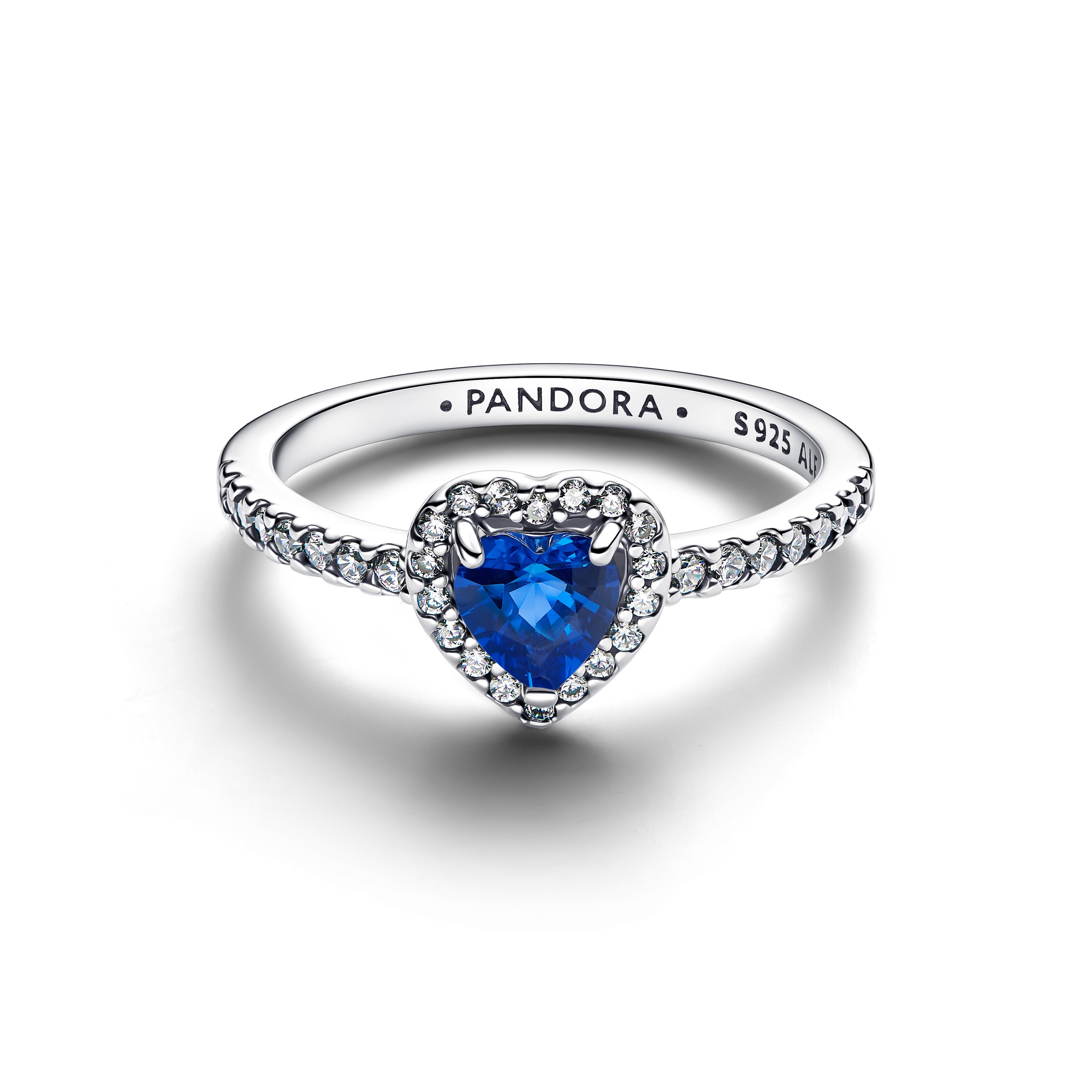 Heart Sterling Silver Ring With Princess Blue Crystal And Clear Cubic Zirconia