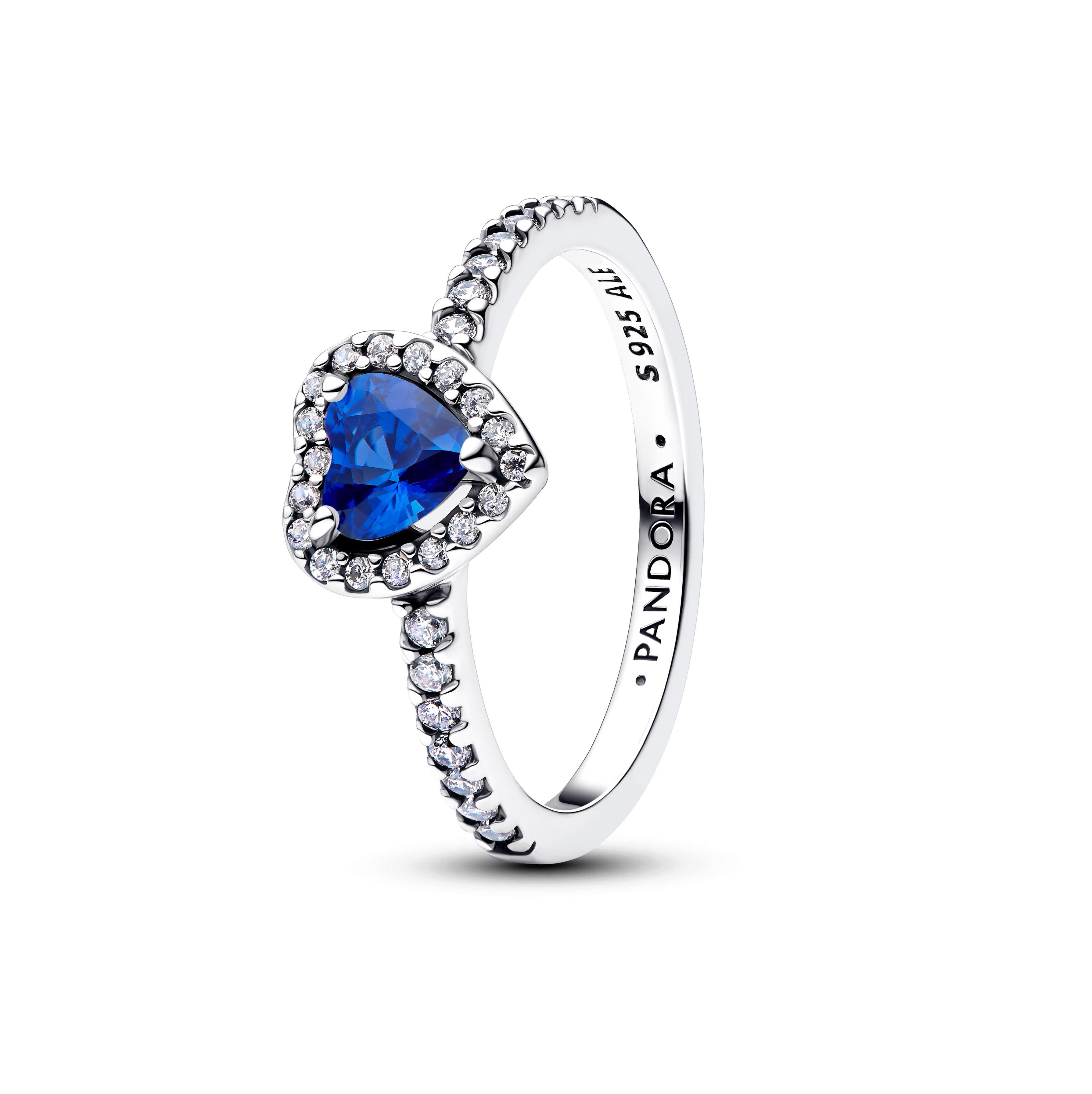 Heart Sterling Silver Ring With Princess Blue Crystal And Clear Cubic Zirconia