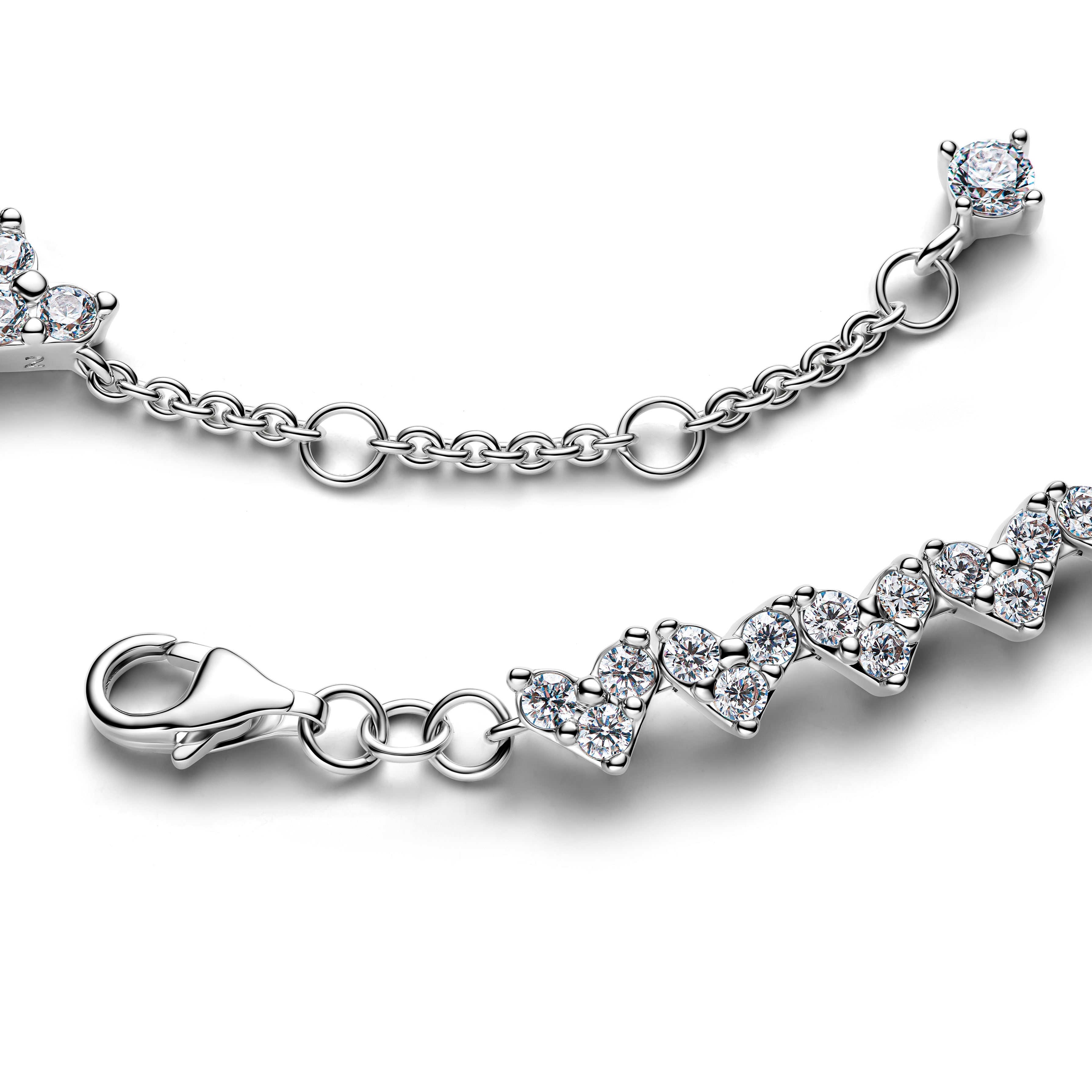 Heart Sterling Silver Tennis Bracelet With Clear Cubic Zirconia