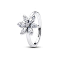 Herbarium Cluster Sterling Silver Ring With Clear Cubic Zirconia
