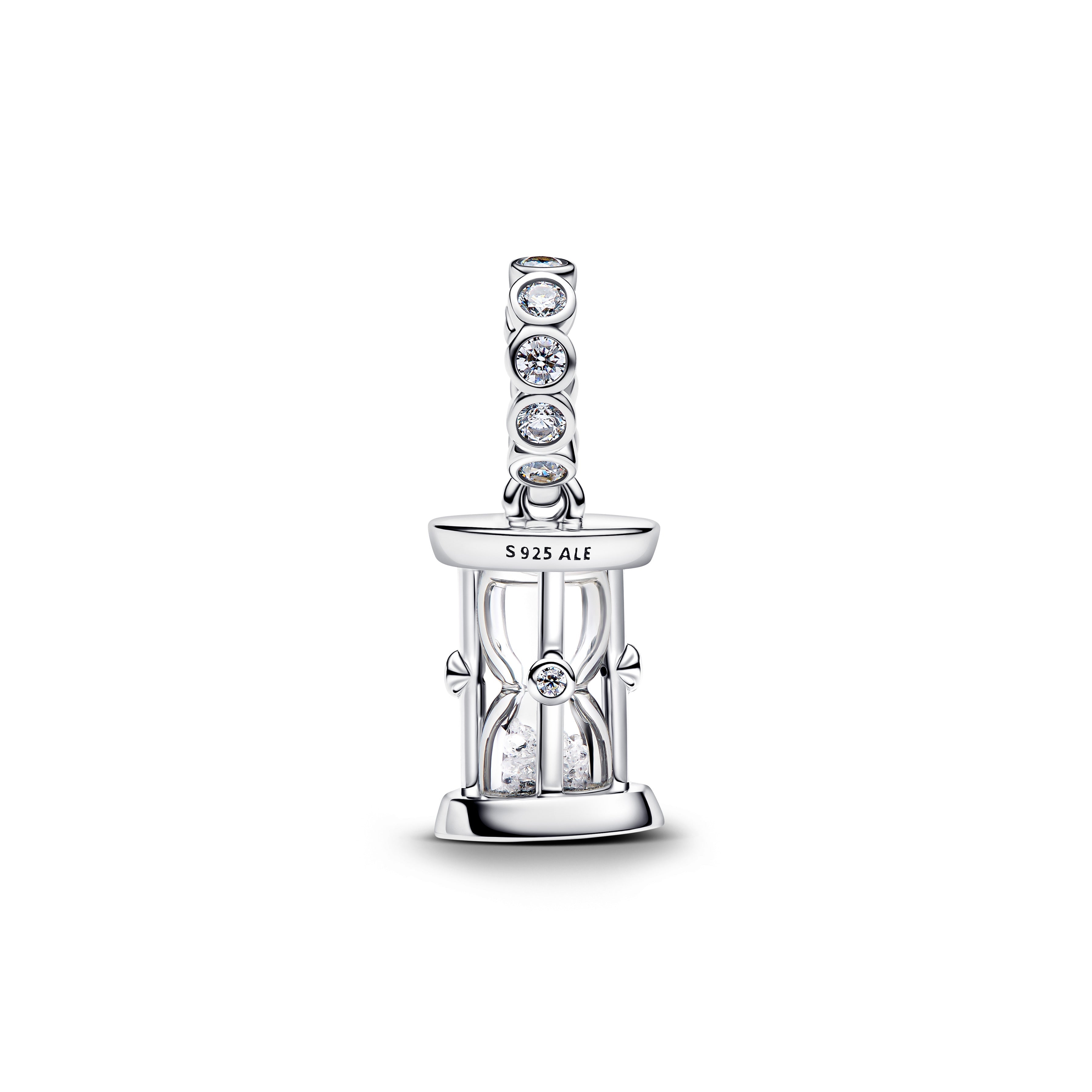Hourglass Sterling Silver Dangle With Clear Cubic Zirconia And Glass